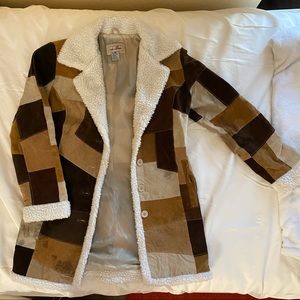suede patchwork fur lined peacoat